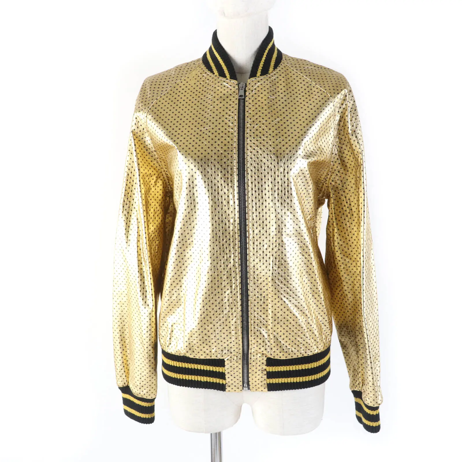 Pre-owned GUCCI Lambskin Small Leather Goods Bomber Jacket with GUCCY Logo