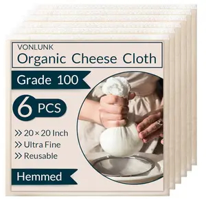 Organic Cheesecloth 6-Pack - 20x20 Inch Unbleached Cotton Strainer for Cooking, Baking, Juicing & Cheese Making - Durable, Machine Washable, Cleanable - Cleaning, Vegetable