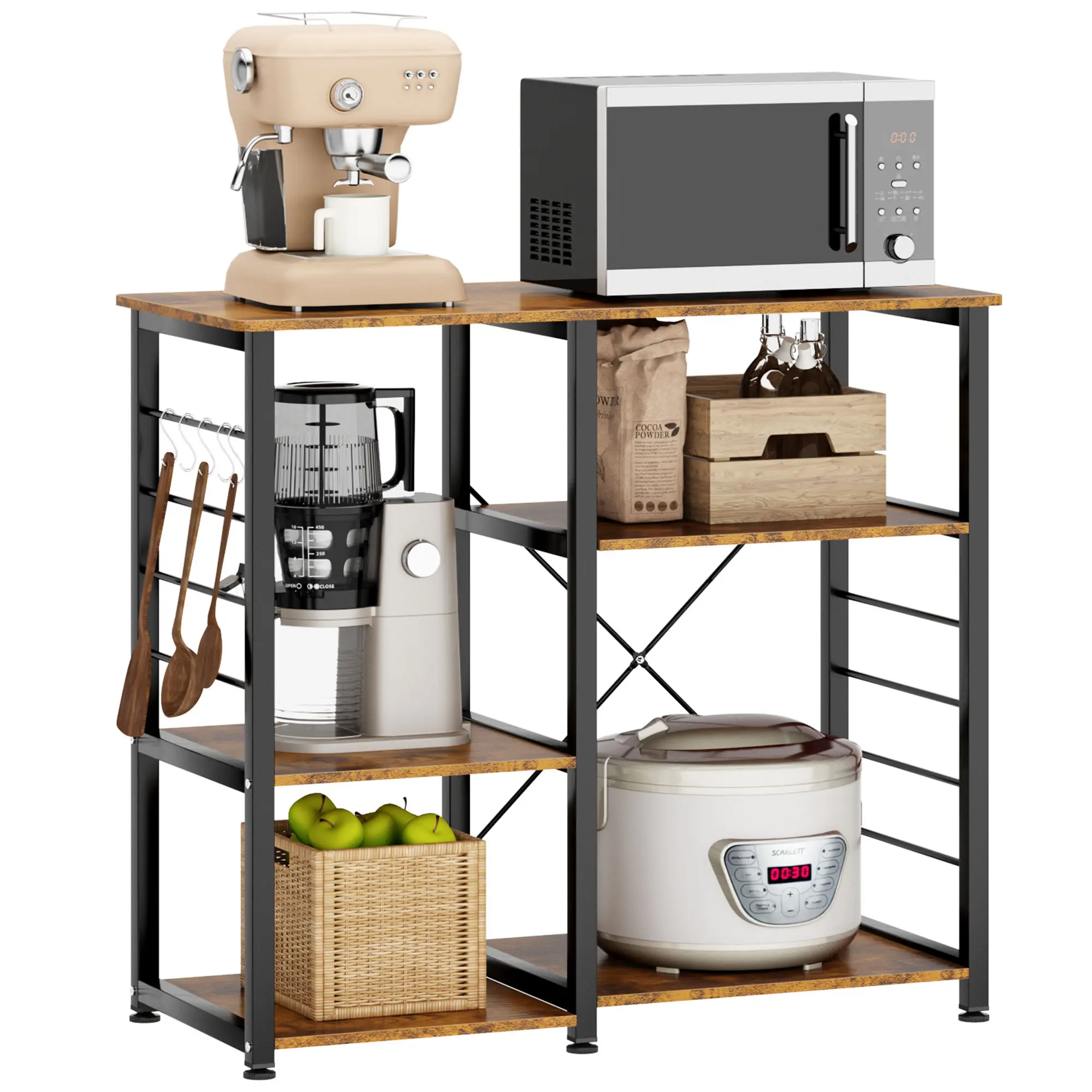 Microwave Stand with Storage Shelf, Kitchen Utility Table, Space Saving Cabinet Organizer, Multi-Purpose Serving Cart, Easy Assembly, Sturdy Metal Frame, Compact Home Storage Rack