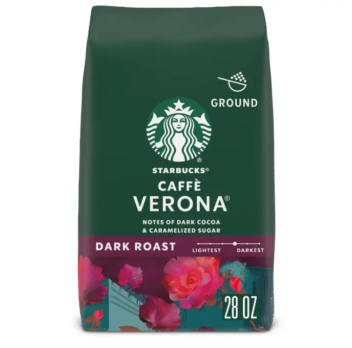 Starbucks Caffè Verona Dark Roast Ground Coffee, 100% Arabica, 1 Bag (28 oz) - Perfect for Beverages - Bean