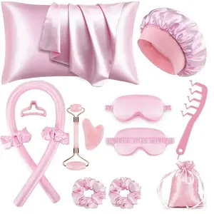 13pcs Sleep Hairstyle Design Tool Set, Curler & Facial Massager, Pillowcase, No-Heat Curling Kit, Overnight Curler, Sleep Mask, Skincare Tools