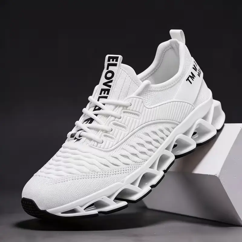 Men’s breathable road running shoes – lightweight, comfortable sole suitable for hiking and walking | Low-top fabric upper with a unique fishscale design & durable outsole, all-season black/white casual athletic shoes, lace-up design sport