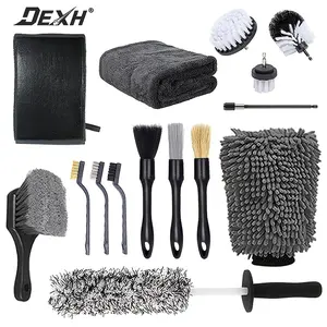 brush holder 15pcs Car Detailing Brush Set Complete Auto Cleaning Tools with Drill Brush Detailing Brushes Drying Towel Gloves Clay Mitts for Car Interior Exterior Wheels