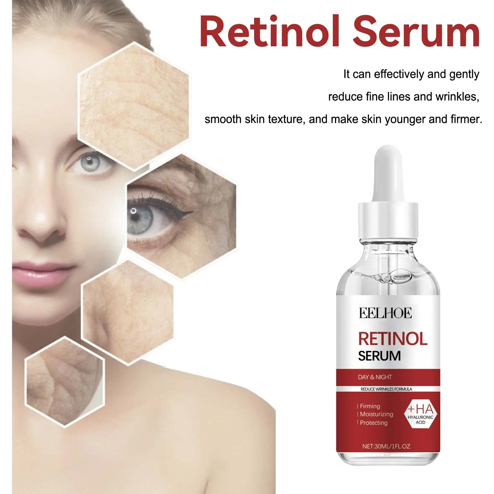 EELHOE Retinol Serum Facial Moisturizing Hydrating Firming Brightening Skin Care Softening Serum   hyaluronic acid Moisturize Hydrate Glycerin Moisture Moisturizer hyaluronic acid
