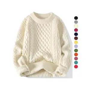 Women's Solid Textured Cable Knit Sweater, Casual Drop Shoulder?Long Sleeve Round Neck Jumper for Fall & Winter, Ladies' Knitwear for Daily Wear