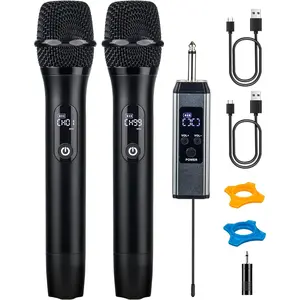 Microphones for Singing Karaoke, 500ft/150m Long Range Metal Dual Cordless Mic System with 99 Channels, 40H , Professional Microfonos Inalambricos for DJ Party Church