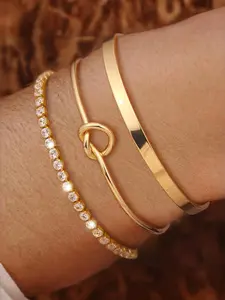 14K Gold Plated Bracelet Set for Women: Dainty Knot Cuff & Tennis Chain ， Cubic Zirconia Sparkle ， Christmas Gift Stackable Non Tarnish Jewelry, Elegant Jewelry Bracelet