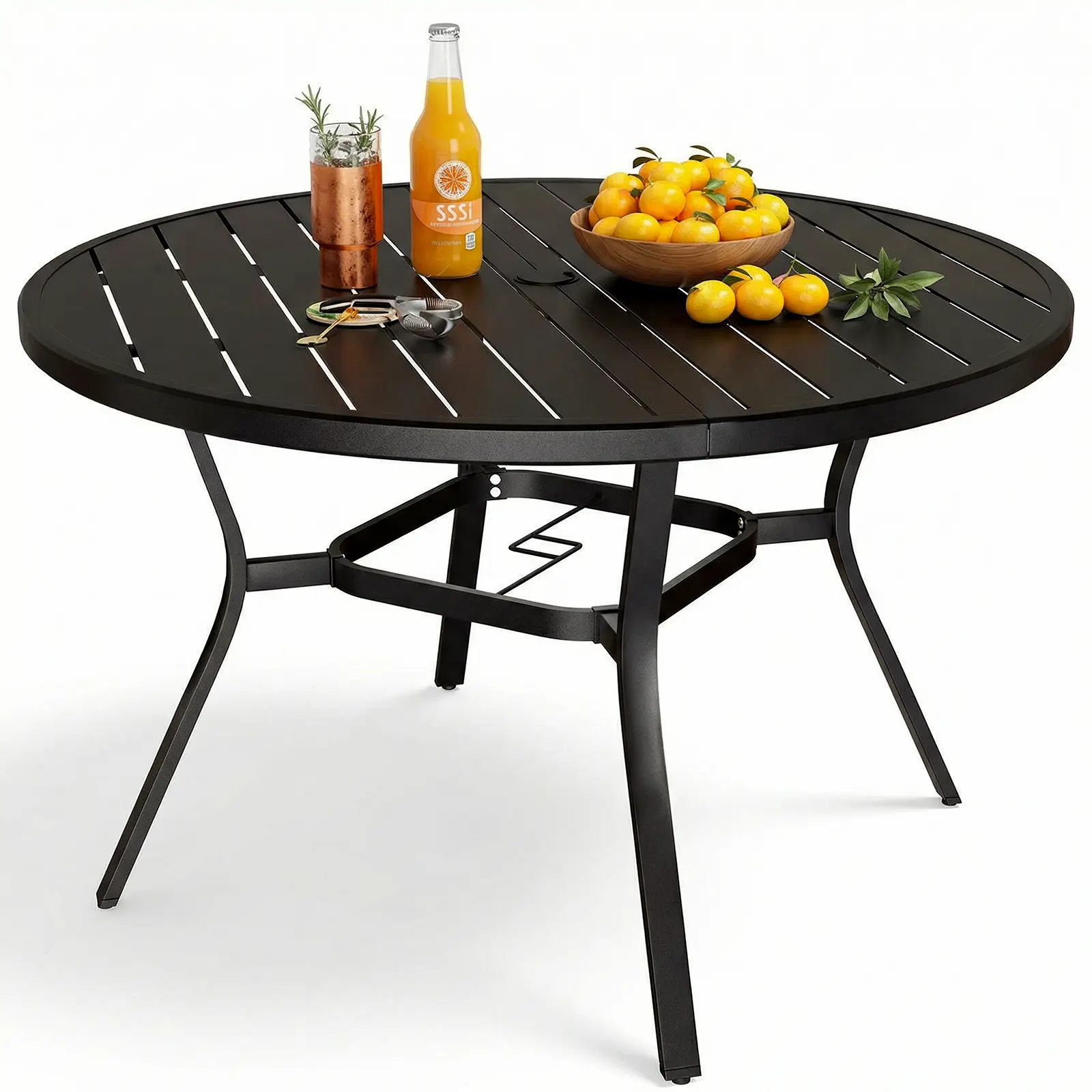 Arlopu Outdoor Patio Round Dining Table for 2/4, Patio Table with Adjustable Umbrella Hole & Foot Pads, Metal Steel Frame & E-Coating, All Weather for Backyard Lawn Deck Poolside homeessentials