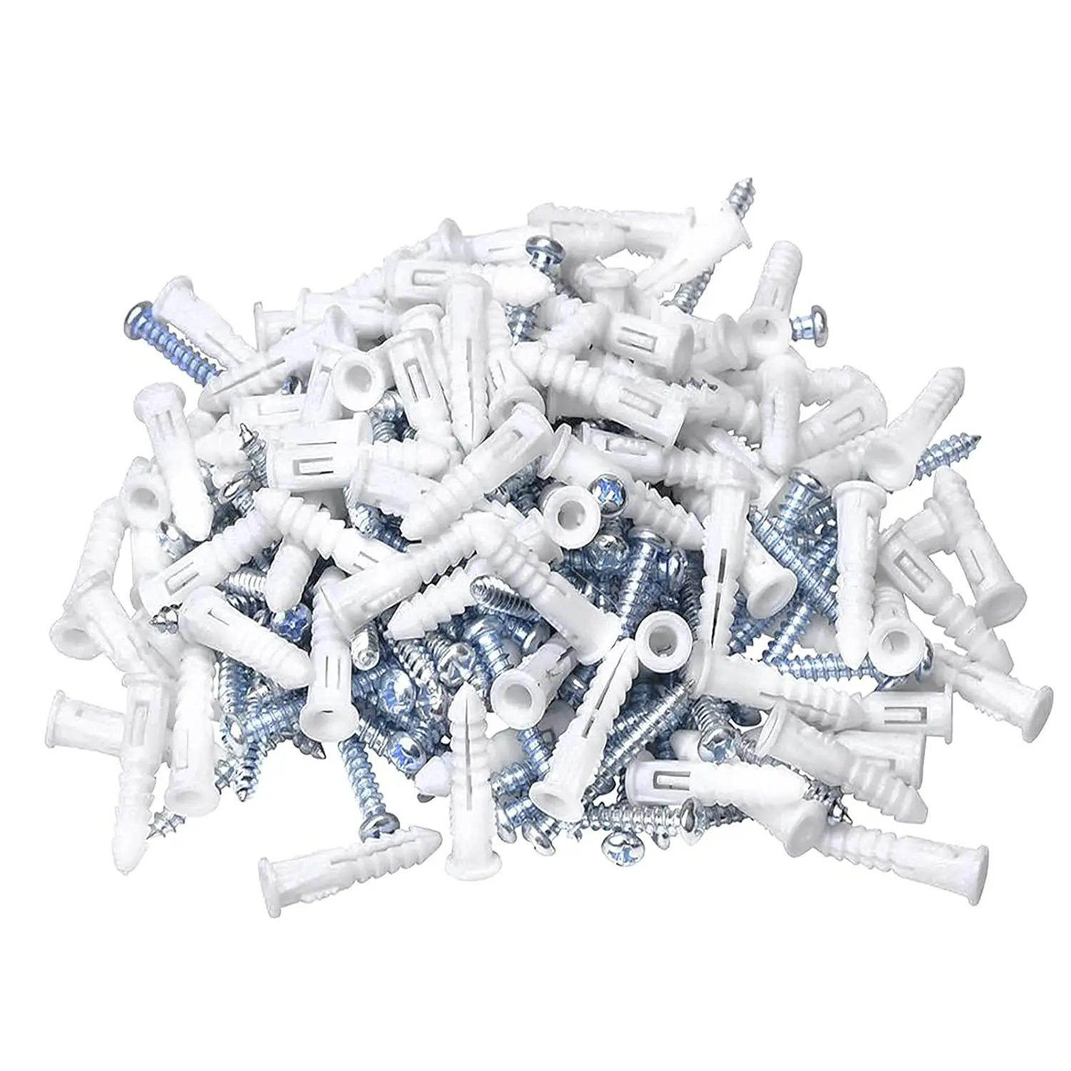 Ribbed Wall Anchors #8-#10 1-Inch with Screws 100-Pack, White, Plastic Anchor for Drywall/Concrete, Pan  Phillips Screw Included