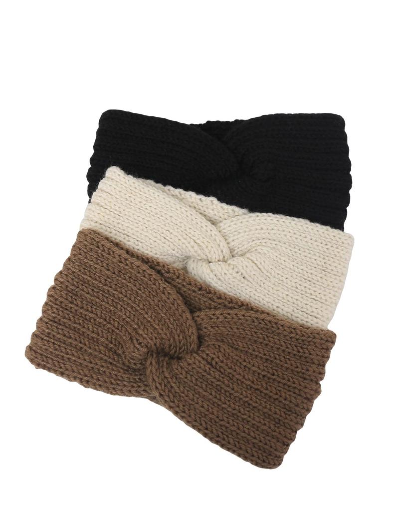[Christmas Gift]Triple Knot Warmth Ribbed Knit Headband Set-3pcs (color-1, Standard)