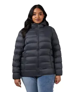 32 Degrees Women's Lightweight Recycled Poly-Fill Packable Hooded Jacket | Zippered Pockets | Water Repellent, Dark Shadow, Small