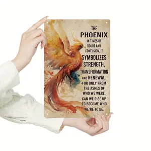 Phoenix Inspirational Metal Sign, Strength & Transformation Quote Wall Art, 12x8in Aluminum Decor for Home, Office, Spiritual Room, Living Room, Bedroom