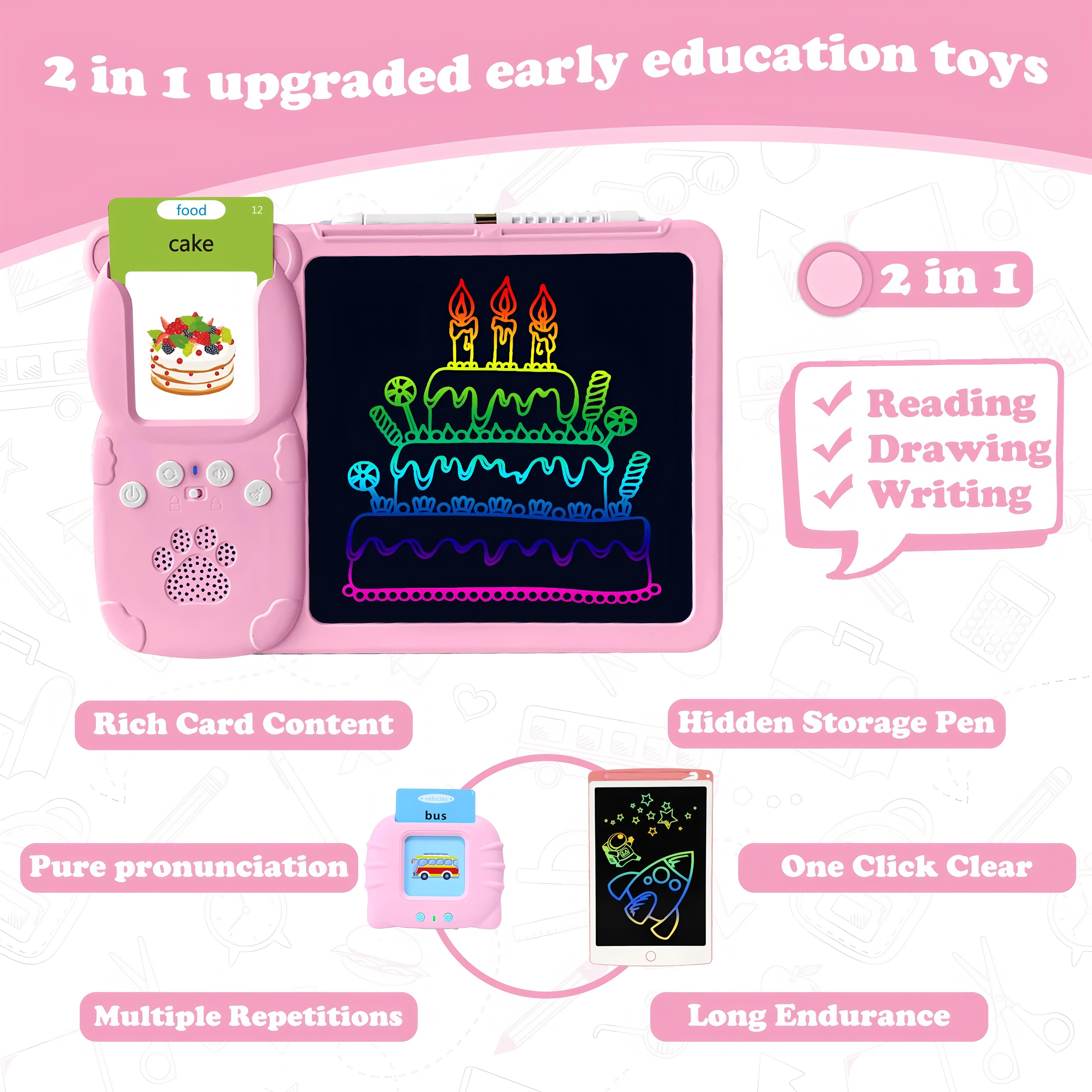 KidGenius Bilingual Toddler Flash Cards with Colorful Drawings Wipeable Screen & Quick Erase Button for Early Education & Family Tutoring Cognitive Development Interactive