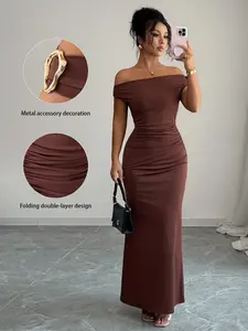 Women's Off-Shoulder One Shoulder Dress, Elegant Formal Long Gown for Weddings and Special Occasions