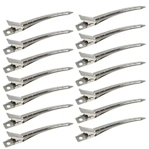 24 Packs Duck Bill Clips, 3.5 Inches Rustproof Metal Alligator Curl Clips with Holes for Hair Styling, Hair Coloring, Silver