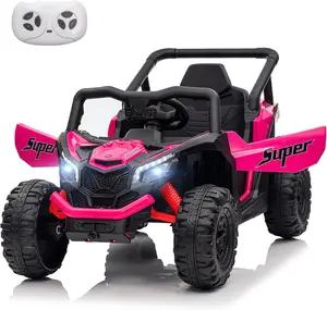 Megosky Electric Car for Kids Age 3-7, 12V Kids Ride on Car UTV Toy for Boy Girl with Remote Control, Electric Kids Ride-On Car with Bluetooth, Music, Safety Belt, Safe Speed, 2WD, Soft Start, Shock Absorber (12V)