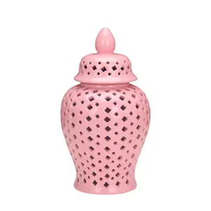 Lattice Ginger Jar with Lid - Home Decor Ceramic Vase Decoration - Living Room and Kitchen Decoration - (Pink) ,Deals for you days