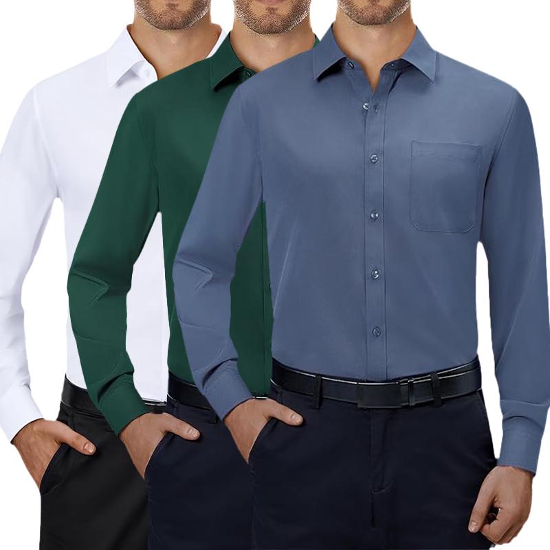 3-Pack Alimens&Gentle Men's Dress Shirts 4-way Stretch Long Sleeve Collared Solid Wedding Dating Button Down Shirts Business Casual Breathable Outfits Menswear