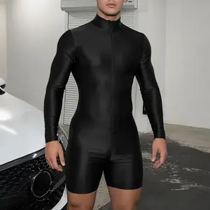 INCERUN Mens All-Season Mock Neck Zipper Bodysuit Sexy Shiny Stretchy Leotard Jumpsuit for Party Stage Performance or Cosplay Costume