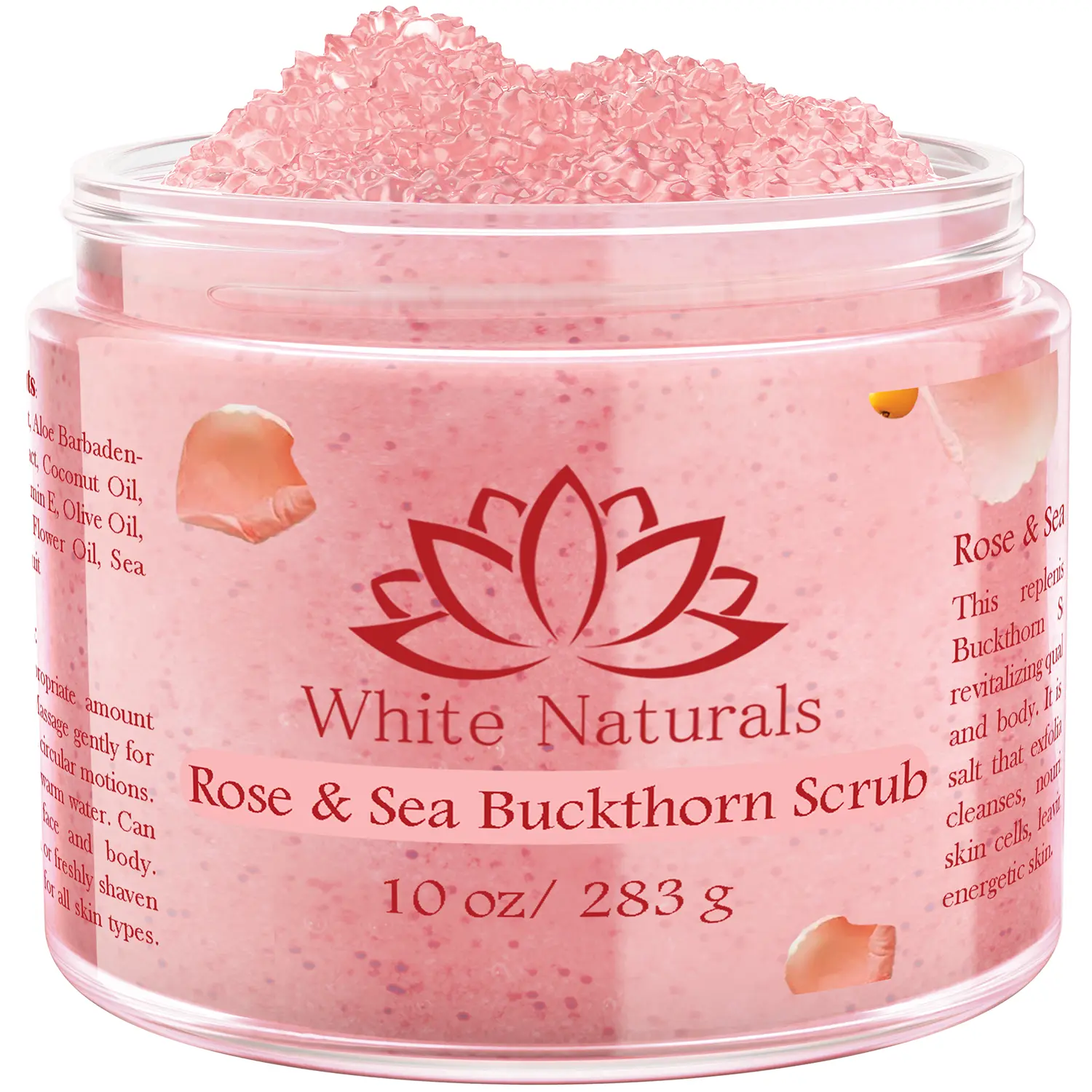 Organic Rose & Sea Buckthorn FACE & BODY SCRUB, Natural & Pure Exfoliating Scrub for Soft & Smooth Skin, Infused With Essential Oils, Moisturizer for Women & Men, Removes Blackheads, Acne & Dead Skin