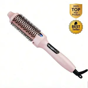 2026 Upgrade VersionThermal Brush, Boost 1.5 Inch Heated Round Brush Look With LED Display, Dual Voltage, Pink, Less Damage, Hair Heated Curler Brush,Negative Ions Single,For Wavy Hair,Hairstyling,Long-Lasting Wave,Salon-Quality Curl,TikTokShopBlackFriday