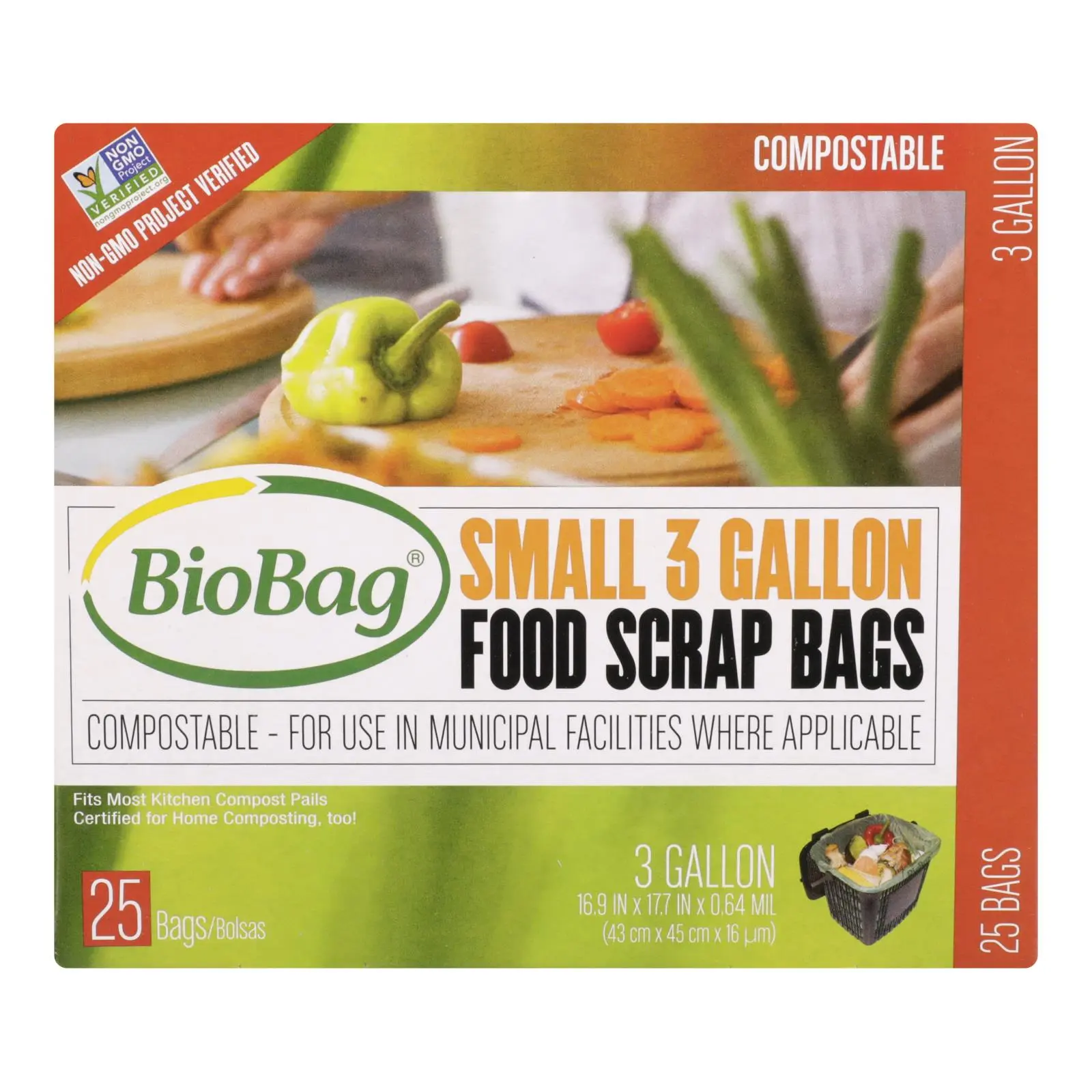 Biobag Compostable Waste Bags: 3 Gallon Capacity (Pack of 12 Rolls with 25 Count Each)