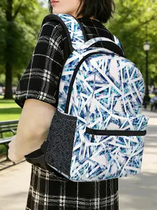 1pc Blue Crystal Shards Pattern Backpack - Portable & Fashionable, Large-Capacity Leisure Bag, Multi-Layer, Suitable for Commuting, Shopping, Hiking, Street Shooting, Beach, Party, Unisex