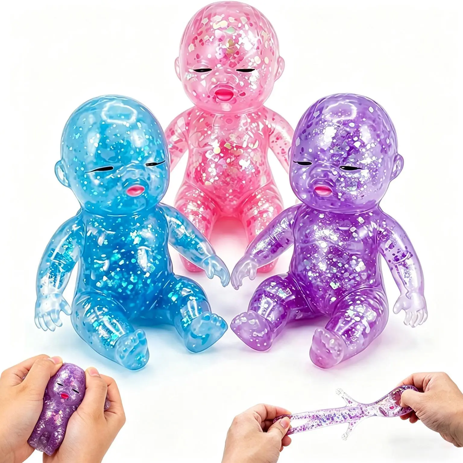 Yeegfey 3PCS Large  Baby Stress Relief Toys, Baby Glitter Squishy Toys, Slow Rising Toys for Kids & Adults, Anxiety Relief Fidget Sensory Toy, Soft Squeeze Decompression Dough for Adults Gifts, Party Favors, Office Desk Decorations