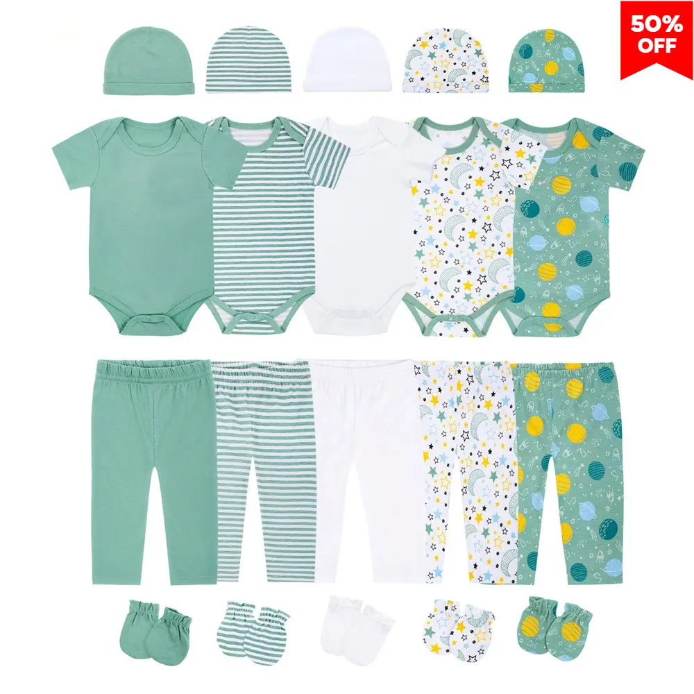 JY.COZY FOR BABY Unisex Baby Layette Essentials Giftset Clothing Set 20-Piece (Includes 5 pairs of gloves, 5 hats, 5 tops, and 5 pairs of pants) For Newborn Baby