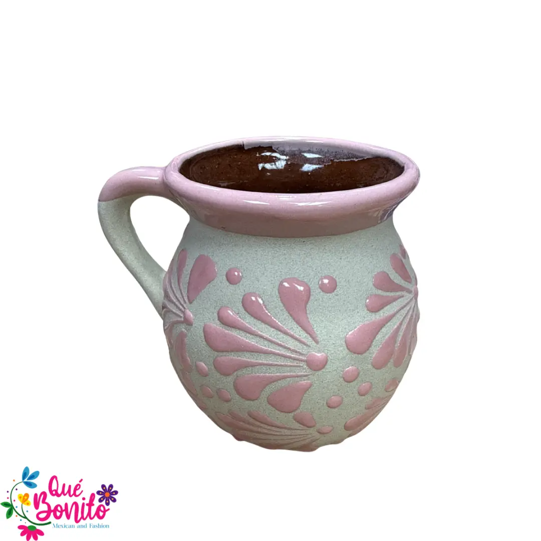 Cup for Hot Chocolate, Coffe or Tea Handcrafted Lead Free Pink and Beige