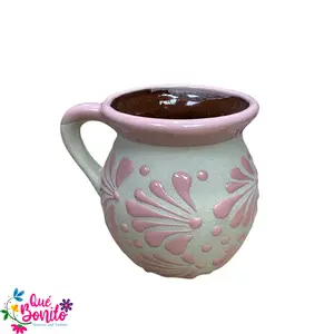 Cup for Hot Chocolate, Coffe or Tea Handcrafted Lead Free Pink and Beige