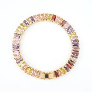 MEIITRUE 14K Gold Plated Cubic Zirconia Tennis Bracelet for Women, Hypoallergenic Gold Bracelets for Women, Colorful Baguette Tennis Style Jewelry