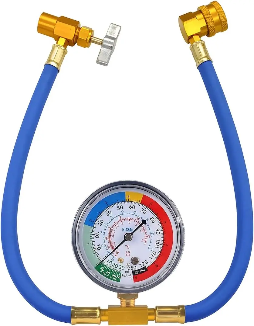 Refrigerant Charge Hose, AC Recharge Hose with Gauge AC Refrigerant Charge Hose Kit with 1/2” Can Tap Dispensing Valve and R134A Quick Coupler for Car AC Air Conditioning Refrigerant
