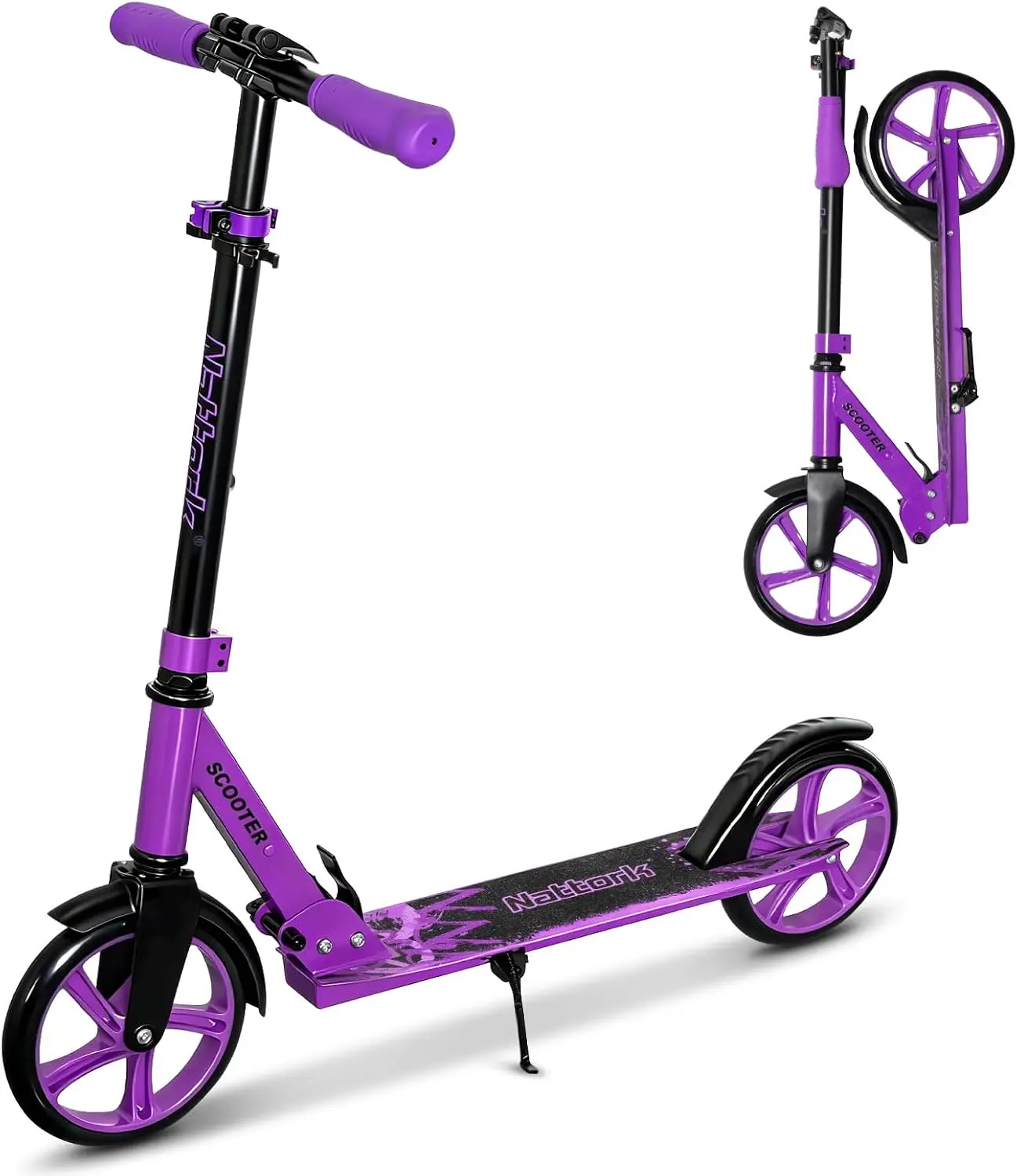 Foldable Kick Scooter for Teens & Adults, Adjustable Handle Anti-Shock Large PU Wheels Lightweight Urban Sidewalk Commuter Scooter