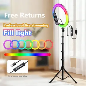 12'' RGB Selfie Ring Light with 63’’ Tripod and Phone Holder, 30 Color LED Light for  Recording, Stepless Dimmable/Speed LED Ring Light for iPhone & Android, Live Streaming,  Shooting, Ambient Lighting#SummerWins#FathersDayGift