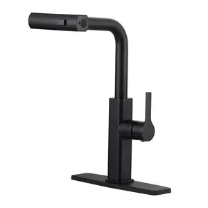 WOWOW Single Handle 3-Mode Waterfall Pull Down Sprayer Kitchen Faucet with Deckplate and Supply Lines in Matte Black