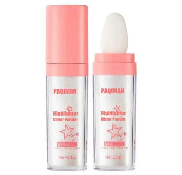 Glitter Powder Highlighter Makeup, Body Brightens the Natural Three-dimensional Face Blusher Patting Powder Highlighter. (01# White moonbeam)