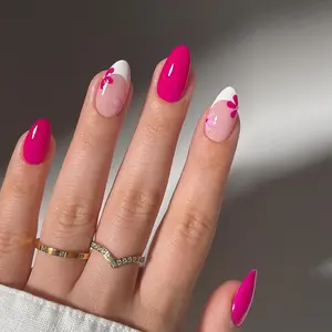 Flower Pattern Fake Nails with Nail File & Tape, 24pcs/set Short False Nails, Removable Nail Art Artificial Full Cover for Women & Girls, Nail Supplies