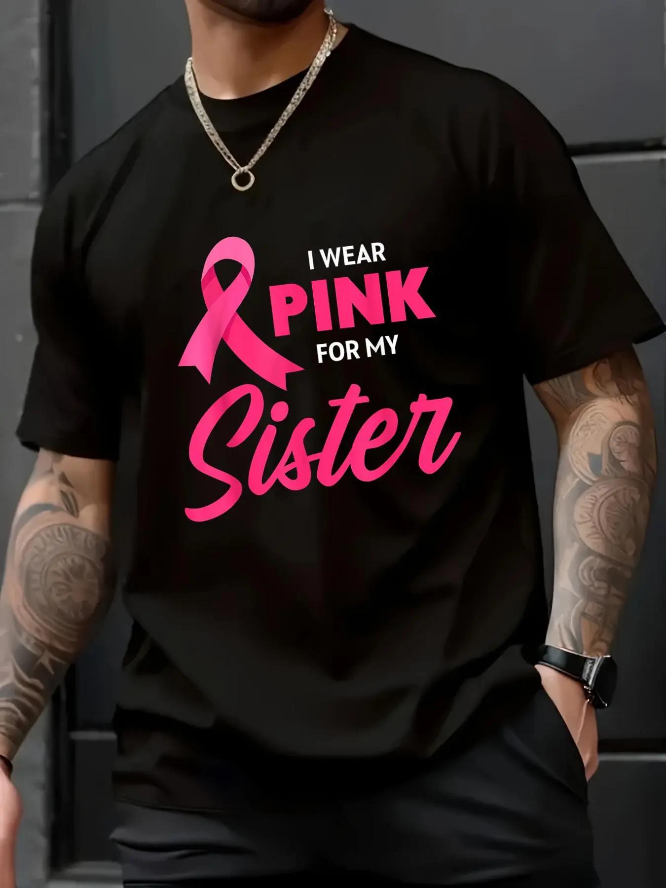 100% Cotton Unisex Pink Ribbon T-Shirt , Men's Women's Short Sleeve Tops Crewneck Tshirt