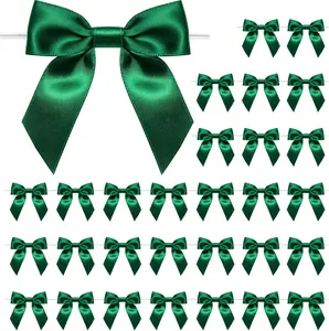 WRAPAHOLIC 30 Pcs 3" Green Satin Ribbon Bows with Twist Tie - Pretied Premade Craft Bows for Christmas Party Crafts Treat Bags Gift Wrapping Wedding Birthday Baby Shower