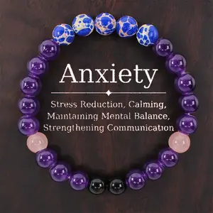 Anxiety Bracelet Stress Reduction, Calming, Maintaining Mental Balance, Strengthening Communication Healing Crystal Bead Gorgeous Gemstone Jewelry Love Girlfriend Boyfriend Souvenir Valentine Anniversary New Year Christmas Halloween Birthday Gift