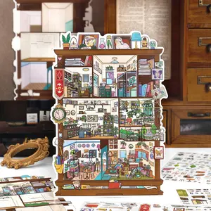 Large Size Scene Sticker Pack, Decal Sticker, Art Stickers, Adhesive Decals, 4 Sheets/bag, Storage Cabinet and Hanging Painting Room Decorations, Two Themes