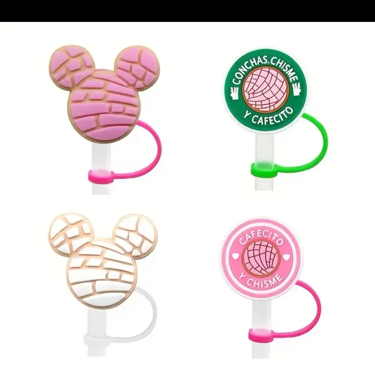 4pcs Portable Reusable Dustproof Soft Silicone Straw Cap, Cute Cartoon Series Drinking Straw Plugs, Cup Decoration Accessories Recyclable Waterproof Set Bottles Coffee
