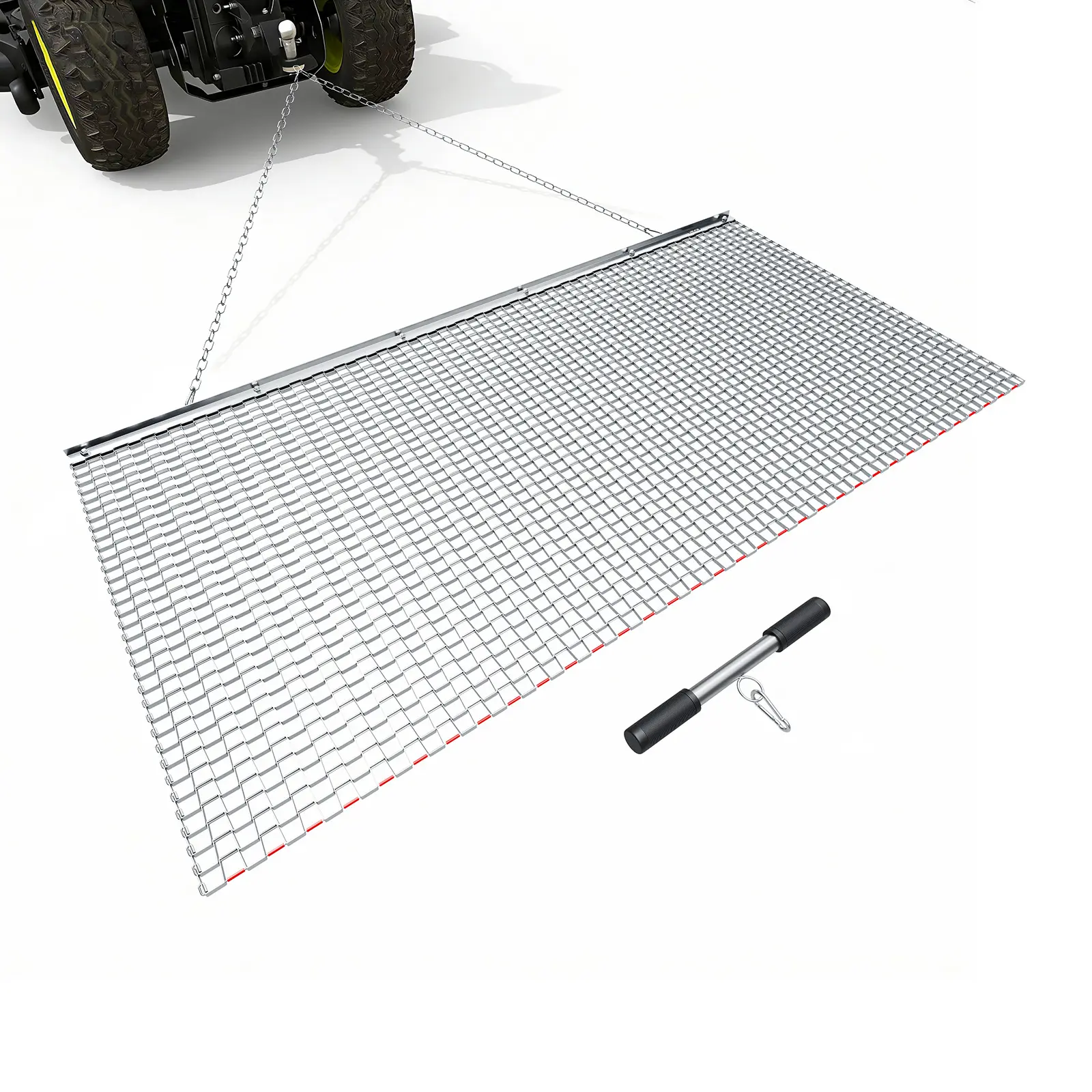 【SummerFinds】VEVOR 6x3 ft Galvanized Steel Mesh Drag Harrow, Compact ATV/UTV/Tractor Attachment, Easy-to-Assemble Smooth All-Season Rake with Towing Chain, for Uneven Ground, Wide Coverage Outdoor Use