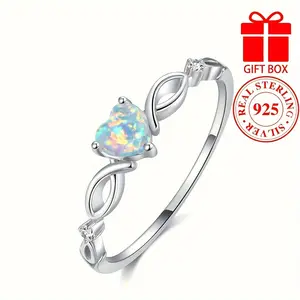 925 Sterling Silvery Ring Inlaid Opal In Heart Shape Symbol Of Beauty And Sweetness EngaSynthetic Gemstoneent/ Wedding Ring High Quality Jewelry with Gift Box