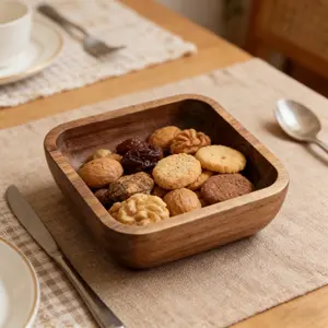 Charming Acaciawood Square Snack Tray, Stackable Wood Platter, Snack Containers, Perfect for Candy Nuts and Dried Fruits, Ideal for Parties Home Decor Gifts