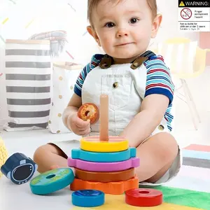 Wooden Stacking Tower Set, Rainbow Stacking Game, Ring Stack Tower, High Column Stacker, Educational Toy for Kids