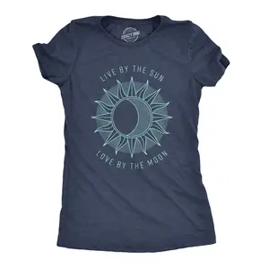 Womens Live By The Sun Love By The Moon Cool Beach Tee Vacation T Shirt Funny Womens T Shirts Cute Vintage Fashion Casual Ladies T-Shirt Gift Women's Novelty Tees Navy