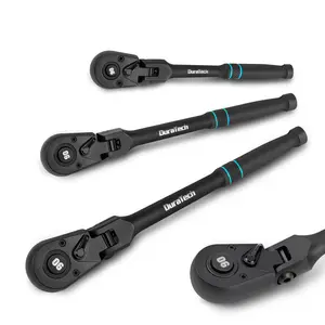 DURATECH 3-Piece Flex-Head Drive Ratchet Handle, 1/4", 3/8", 1/2" 90-Tooth Quick-Release Ratchet Wrench with 180° Pivoting Head & 7-Position Setting, Reversible, CR-V Made, Black Mn Phosphate Finish