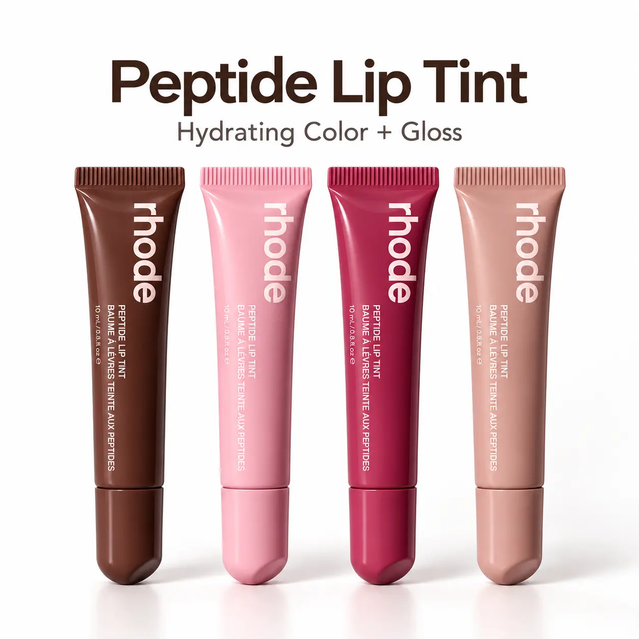 2PC Shades Rhode Peptide Lip Tint 10ml, Hydrating Moisture Tinted Lip Balm, Long‑Lasting Natural Gloss Lip Color, Nourishing Daily Lip Makeup for Girls
